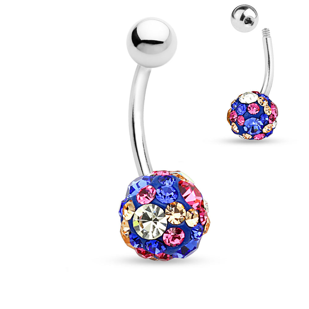 Surgical Steel 14 Gauge Belly Ring with Paved CZ Ferido Ball - photo 2