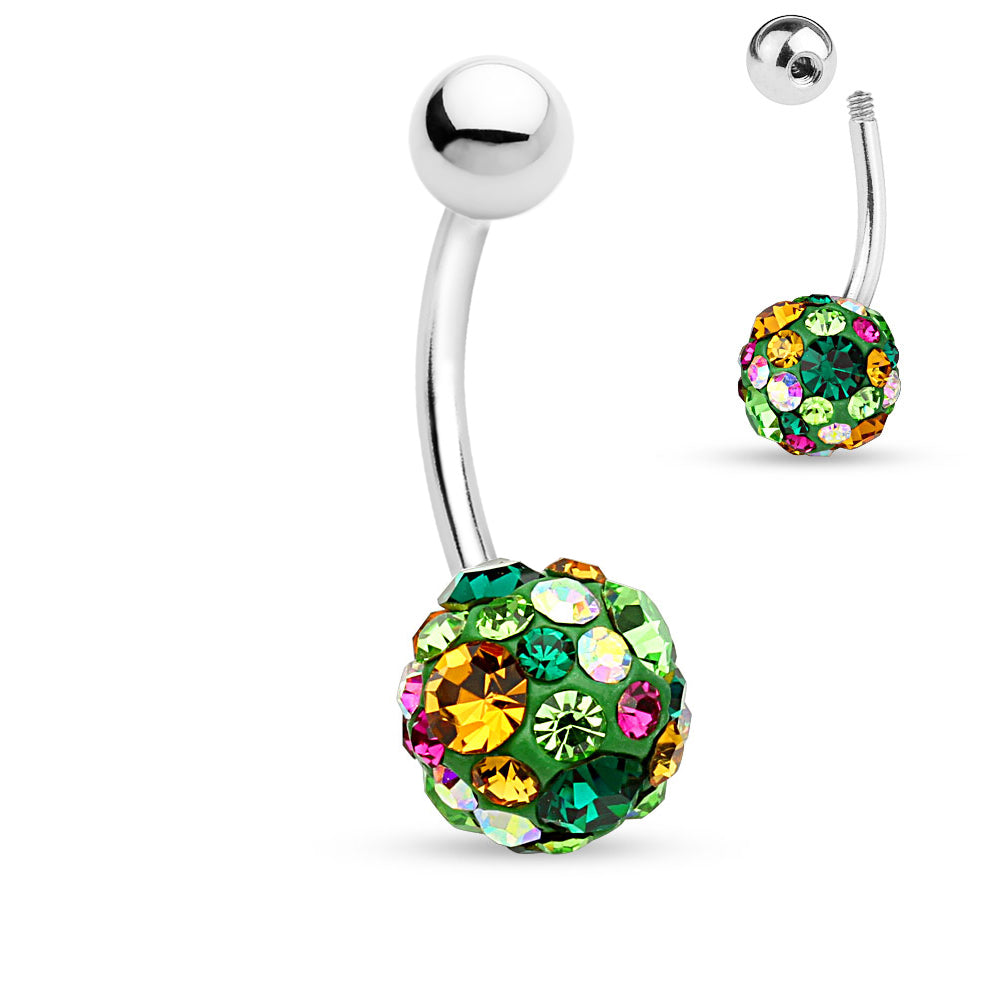Surgical Steel 14 Gauge Belly Ring with Paved CZ Ferido Ball - photo 4