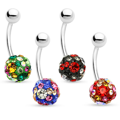 Surgical Steel 14 Gauge Belly Ring with Paved CZ Ferido Ball