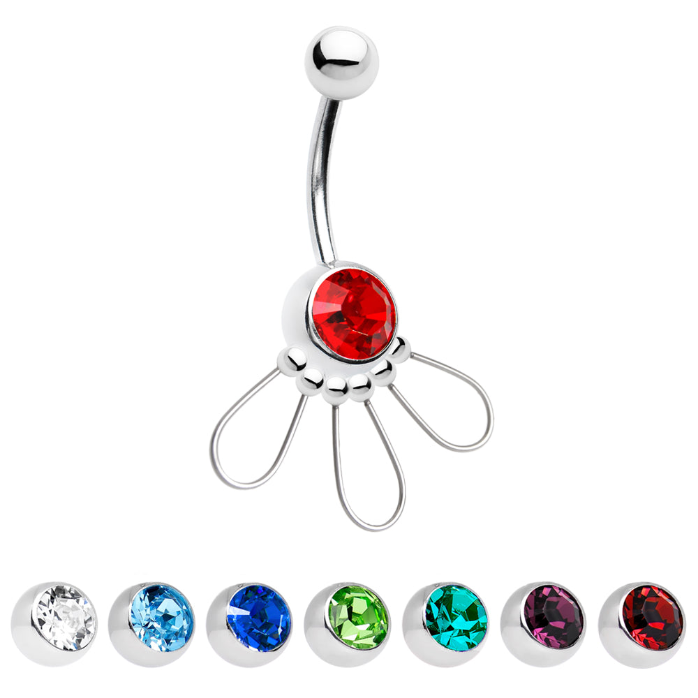 Surgical Steel 14 Gauge Belly Ring with CZ Half Daisy