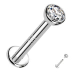 14K Solid Gold 16 Gauge Internally Threaded CZ Top Labret Stud