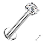14K Solid Gold 16G Internally Threaded CZ Top Labret Stud - Style 2