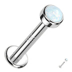 14K Solid Gold 16 Gauge Internally Threaded Opal Top Labret Stud