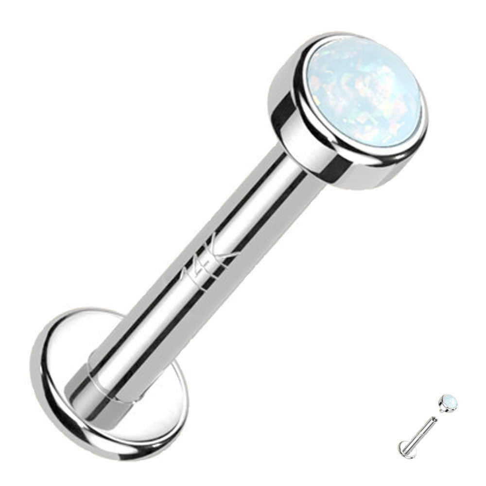 14K Solid Gold 16 Gauge Internally Threaded Opal Top Labret Stud