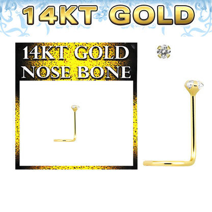 14K Solid Yellow Gold Nose Screw 22 Gauge 6mm with 2mm Clear CZ - photo 4