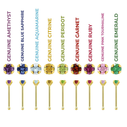 14K Solid Gold Nose Bone Stud 22G 6mm with 2mm CZ - 9 Gem Colors - photo 3