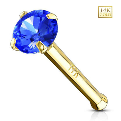 14K Solid Gold 20 Gauge Nose Bone Stud with Prong Set CZ - photo 4