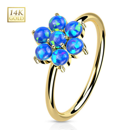14K Solid Gold 20 Gauge Bendable Nose Ring with CZ Opal Flower - photo 4