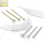 14K Solid Gold 20 & 18 Gauge Prong Set CZ Fishtail Nose Stud