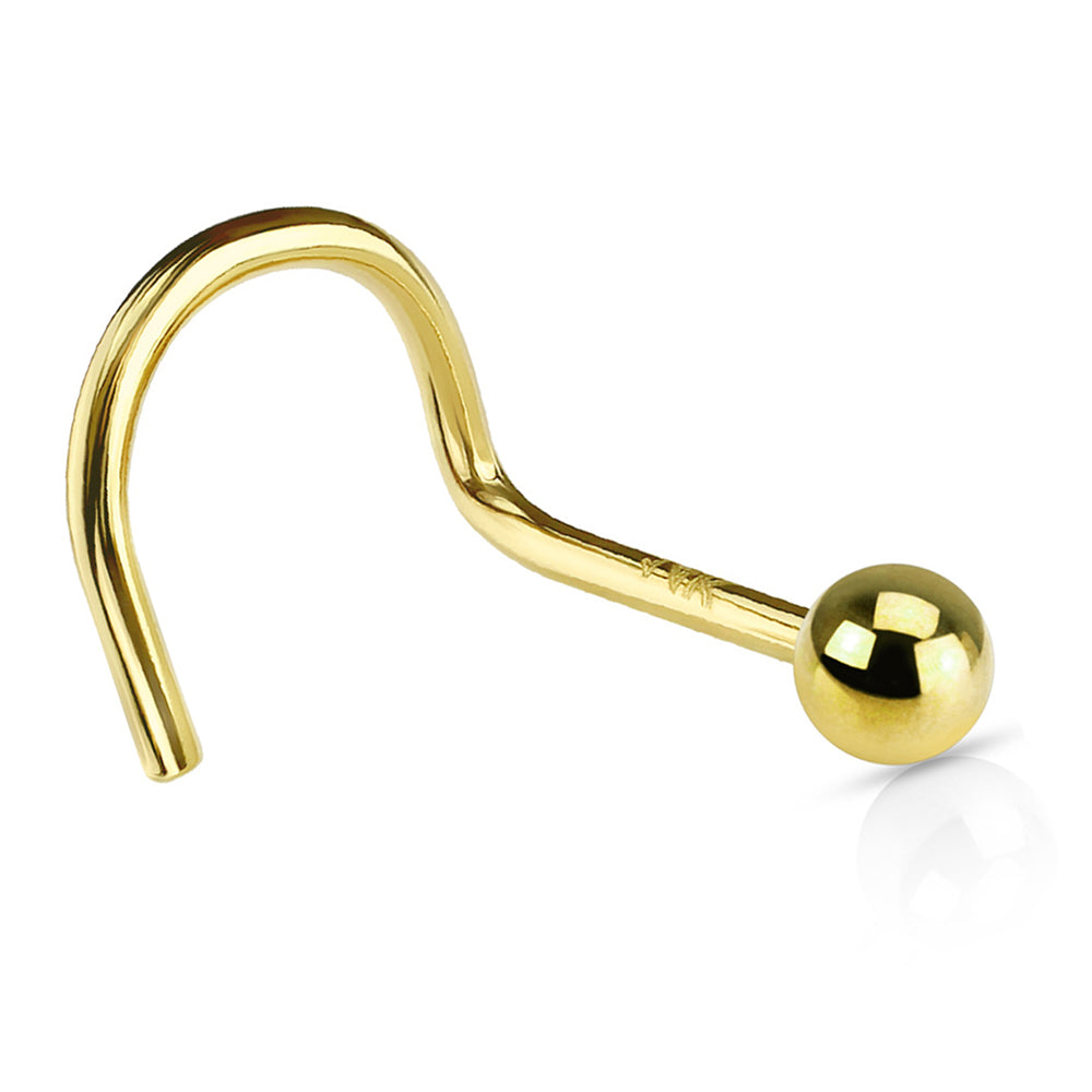 14K Solid Gold 18 and 20 Gauge Corkscrew Nose Ring with 2mm Ball - photo 4