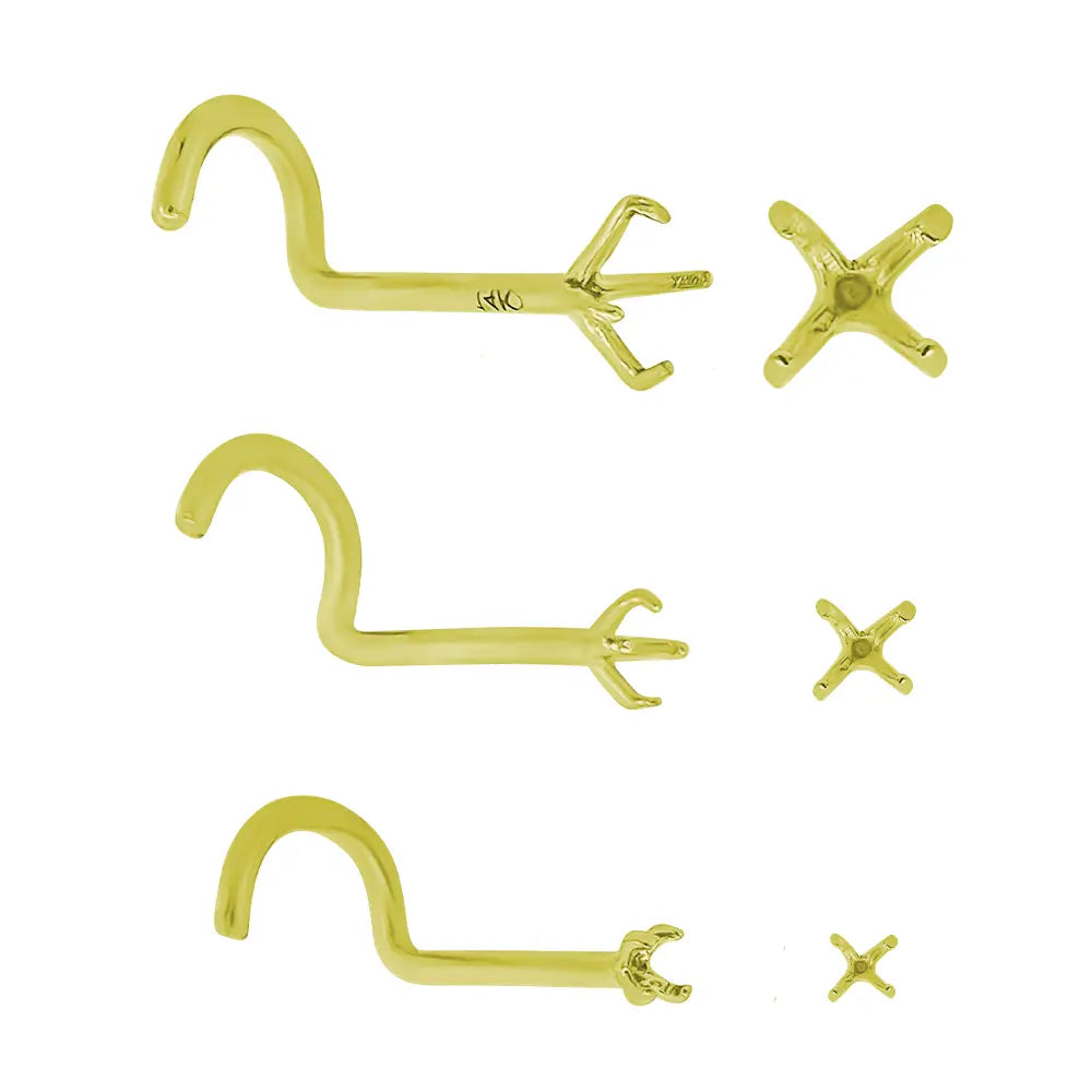 14K Solid Gold Corkscrew Nose Stud 20 Gauge 7mm Mounting