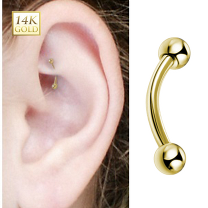 14K Solid Gold Curved Barbell 16 Gauge 10mm with Ball Ends - photo 2