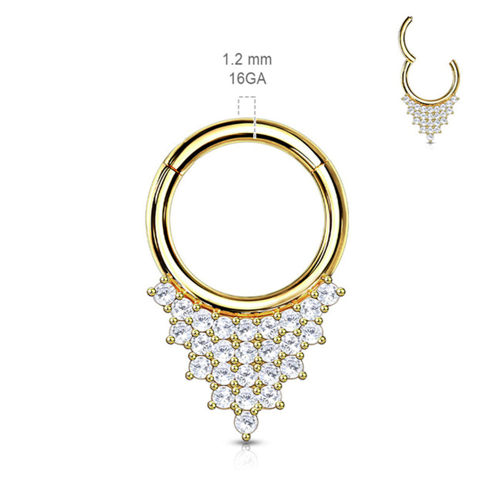 14K Solid Gold 16 Gauge Hinged Segment Ring with Triangle Paved CZ - photo 3