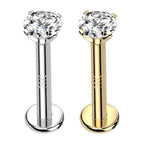 14K Solid Gold 16G Internally Threaded CZ Top Labret Stud - Style 2
