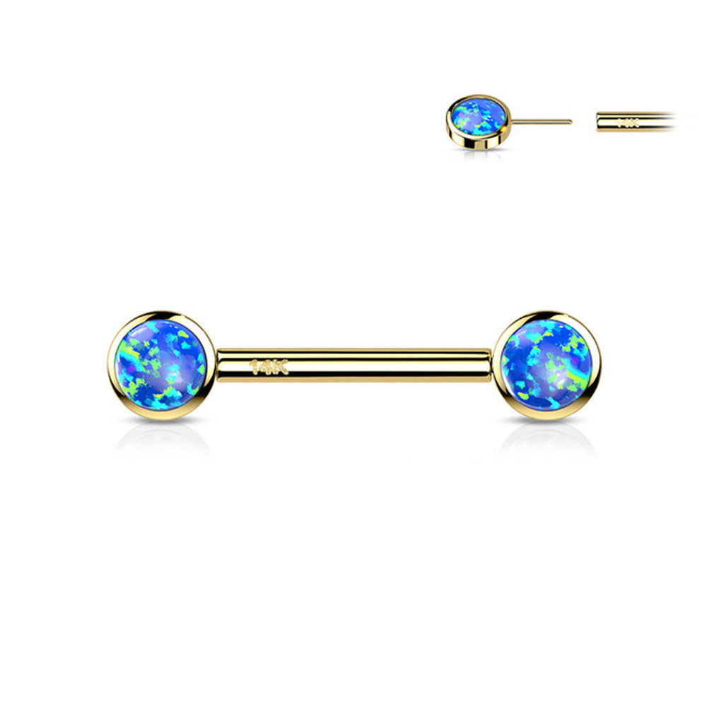 14 Karat Solid Gold 14 Gauge Nipple Barbell with Bezel Set Opal - Pair - photo 5