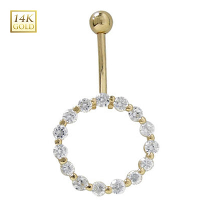 14K Solid Gold 14 Gauge Reverse Belly Ring with Clear CZ Circle - photo 2