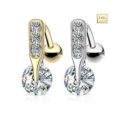 14K Solid Gold 14 Gauge Top Down Reverse Belly Ring with CZ