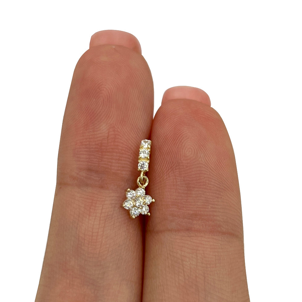14K Solid Gold Bendable Nose Ring 20G 8mm with Dangling CZ Flower - photo 6