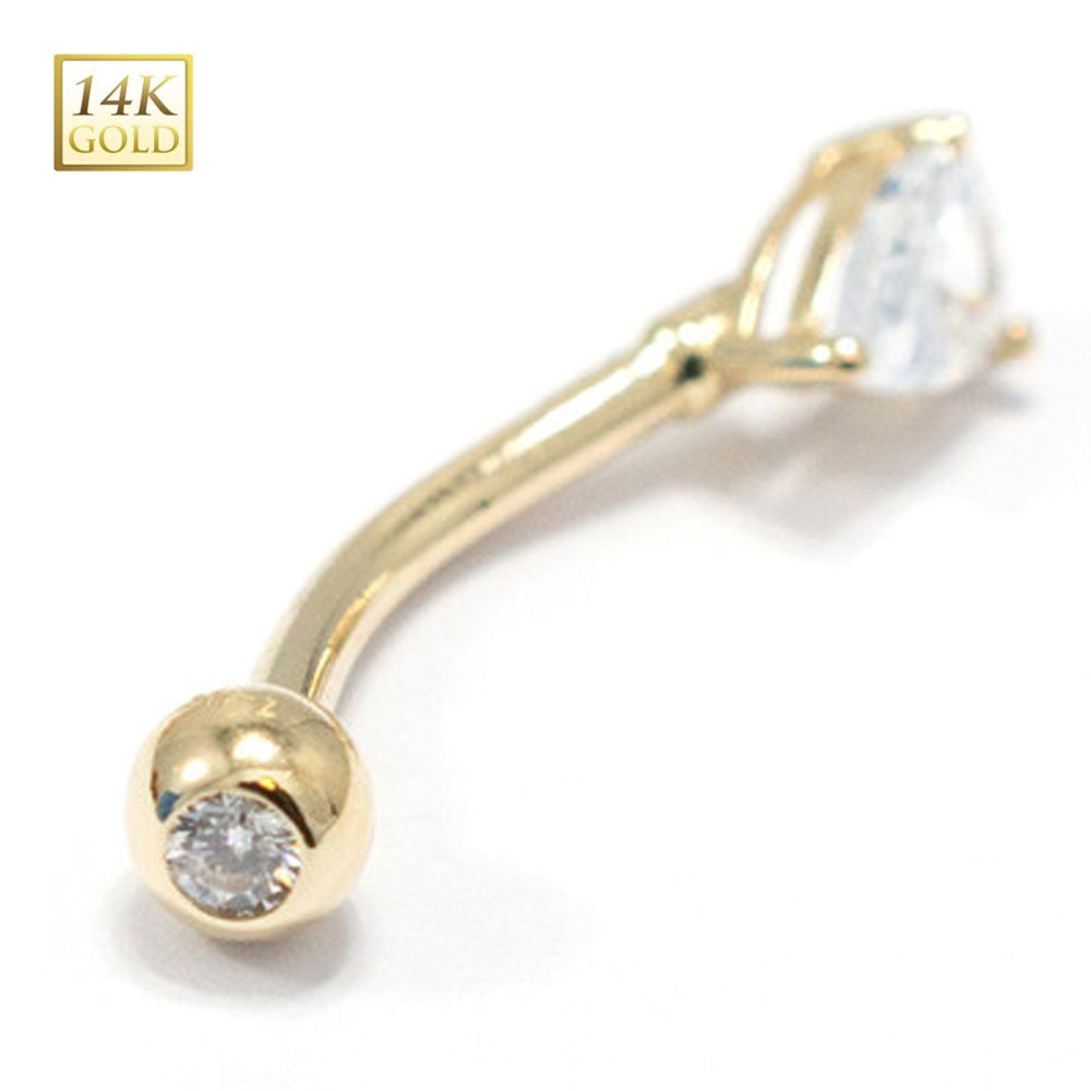 14K Solid Gold 14 Gauge Prong Set Teardrop CZ Belly Ring - photo 3