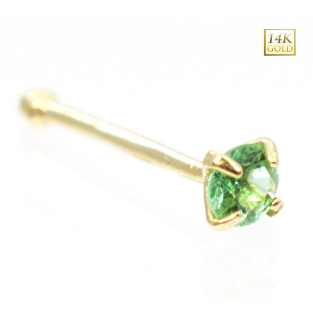 14K Solid Gold 22 Gauge Nose Bone Stud with Real Emerald - photo 2