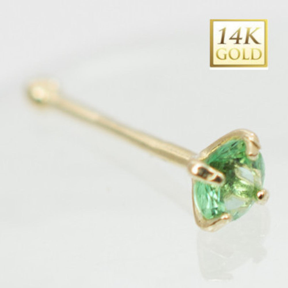 14K Solid Gold 22 Gauge Nose Bone Stud with Real Emerald - photo 4