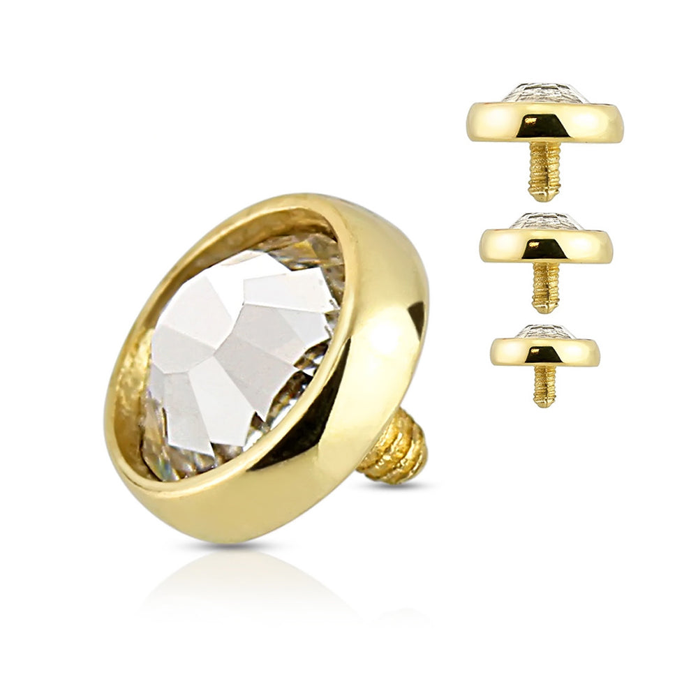 14K Solid Gold 14 Gauge Dermal Anchor Top with Flat Dome CZ