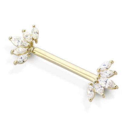 14K Solid Gold 14 Gauge Nipple Barbell with Half Marquise CZ - Pair - photo 2