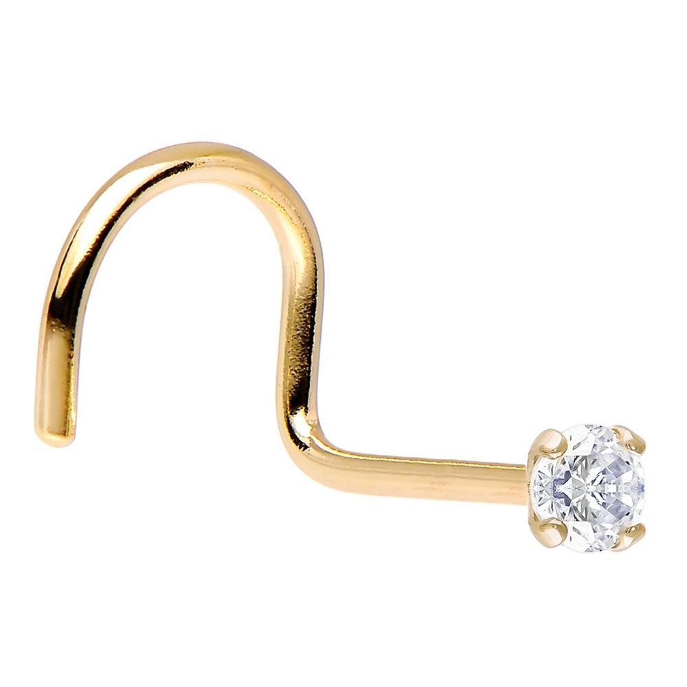 14K Solid Gold 18 and 20 Gauge Corkscrew Nose Screw with Diamond
