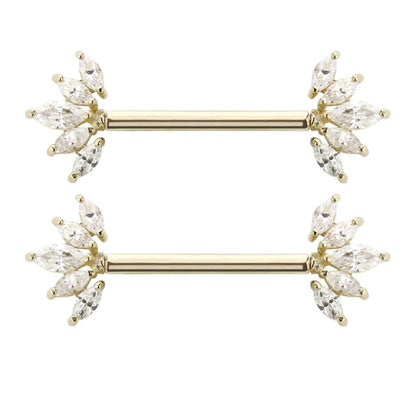 14K Solid Gold 14 Gauge Nipple Barbell with Half Marquise CZ - Pair - photo 3
