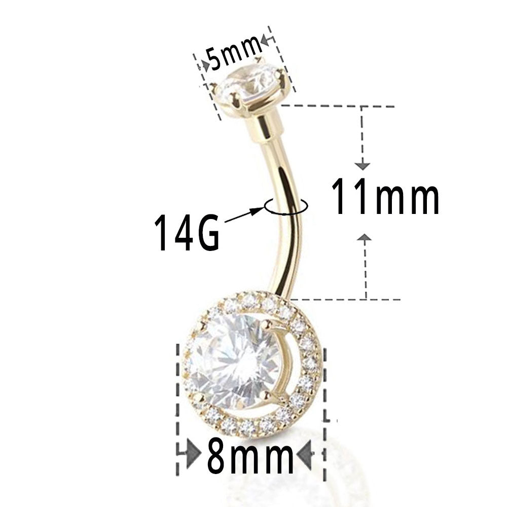14K Solid Gold 14 Gauge Belly Ring with CZ Halo - photo 4