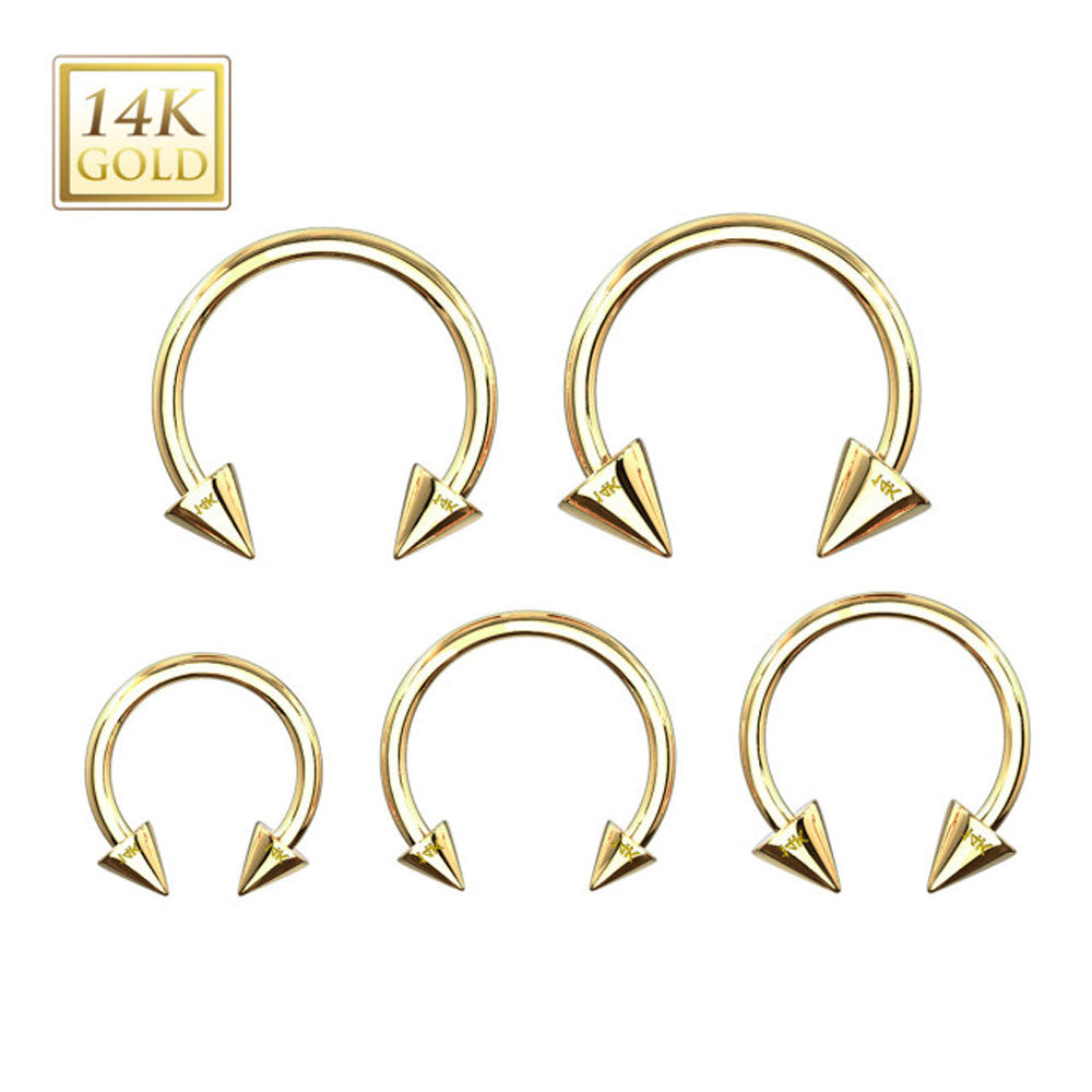 14K Solid Gold Horseshoe Circular Barbell with Spike Ends - photo 3
