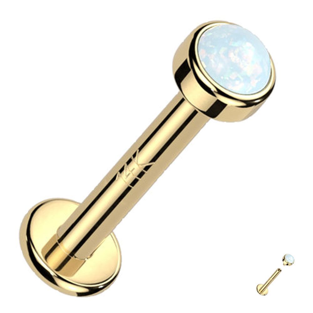 14K Solid Gold 16 Gauge Internally Threaded Opal Top Labret Stud