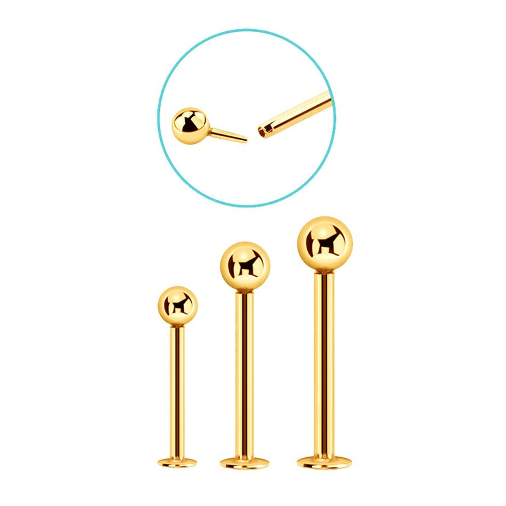 14K Solid Gold 16 Gauge Labret Stud with Push In Top Ball - photo 3