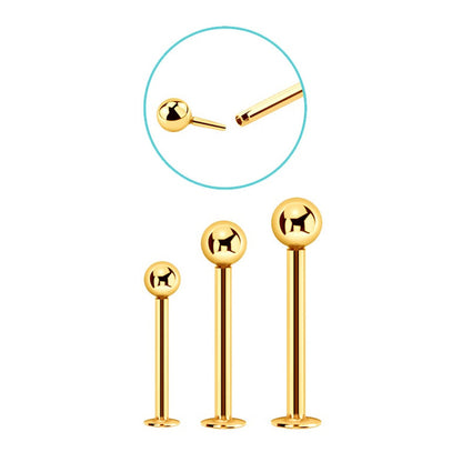 14K Solid Gold 16 Gauge Labret Stud with Push In Top Ball - photo 3