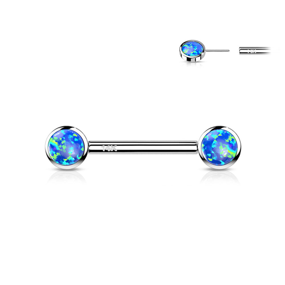 14 Karat Solid Gold 14 Gauge Nipple Barbell with Bezel Set Opal - Pair - photo 4