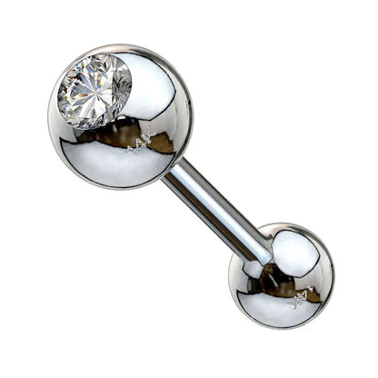 14K Solid Gold 14 Gauge CZ Straight Barbell Nipple Tongue Ring - photo 7
