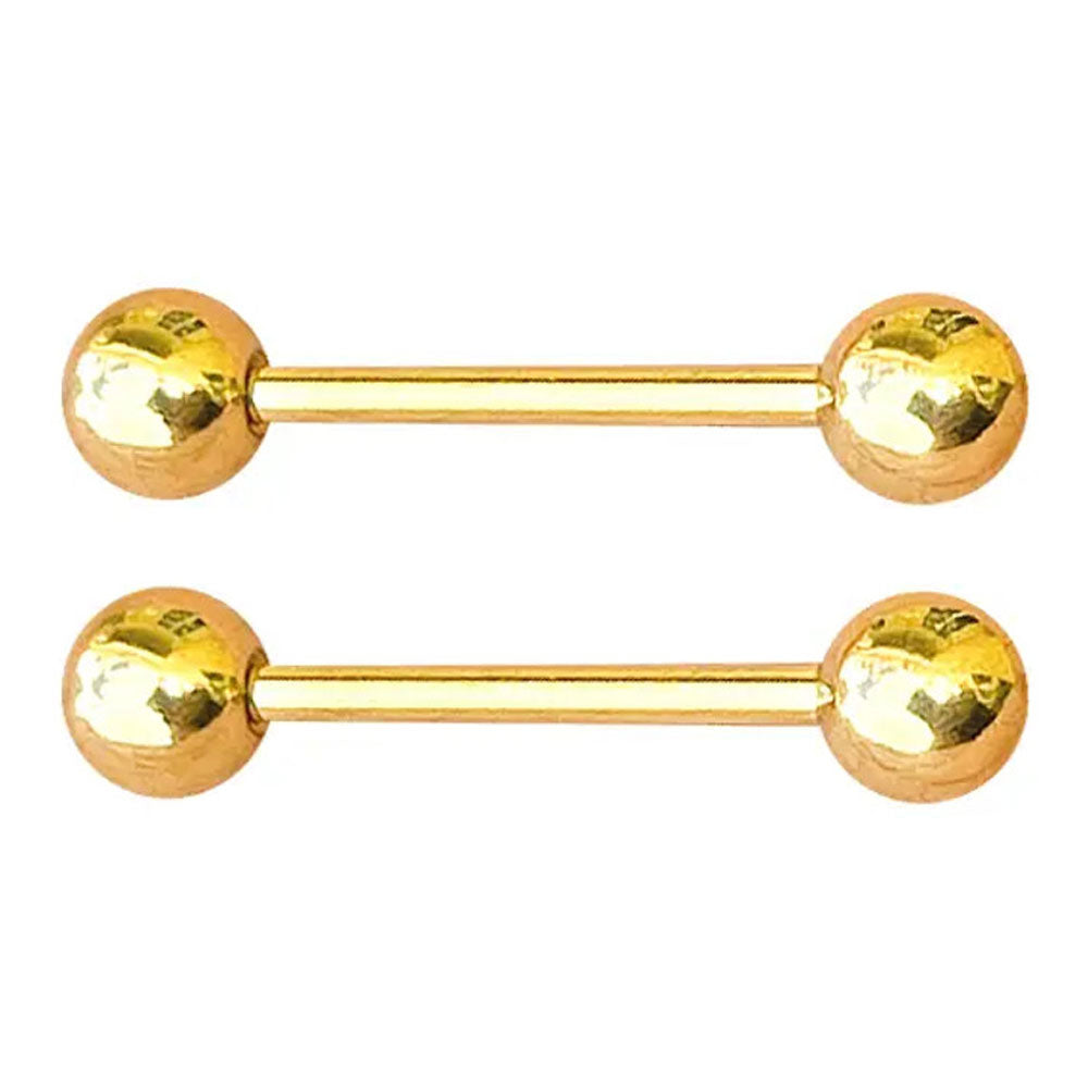 14K Solid Gold 16 Gauge Straight Barbell with CZ - Pair - photo 3