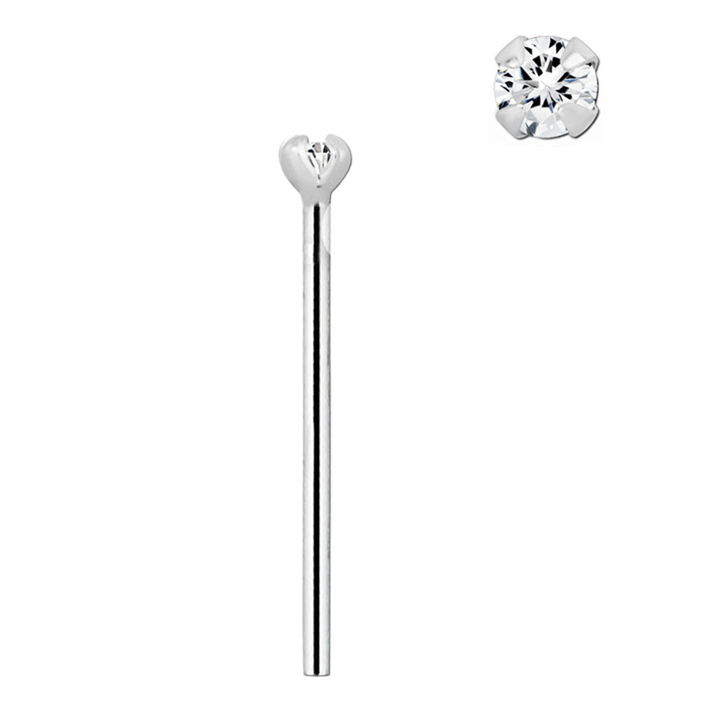 14K Solid White Gold 22 Gauge Fishtail Nose Stud with Genuine Diamond