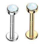 14K Solid Gold 16 Gauge Internally Threaded Opal Top Labret Stud