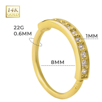 14K Solid Yellow Gold Paved Diamond Bendable Nose Hoop 22 Gauge 8mm - photo 3