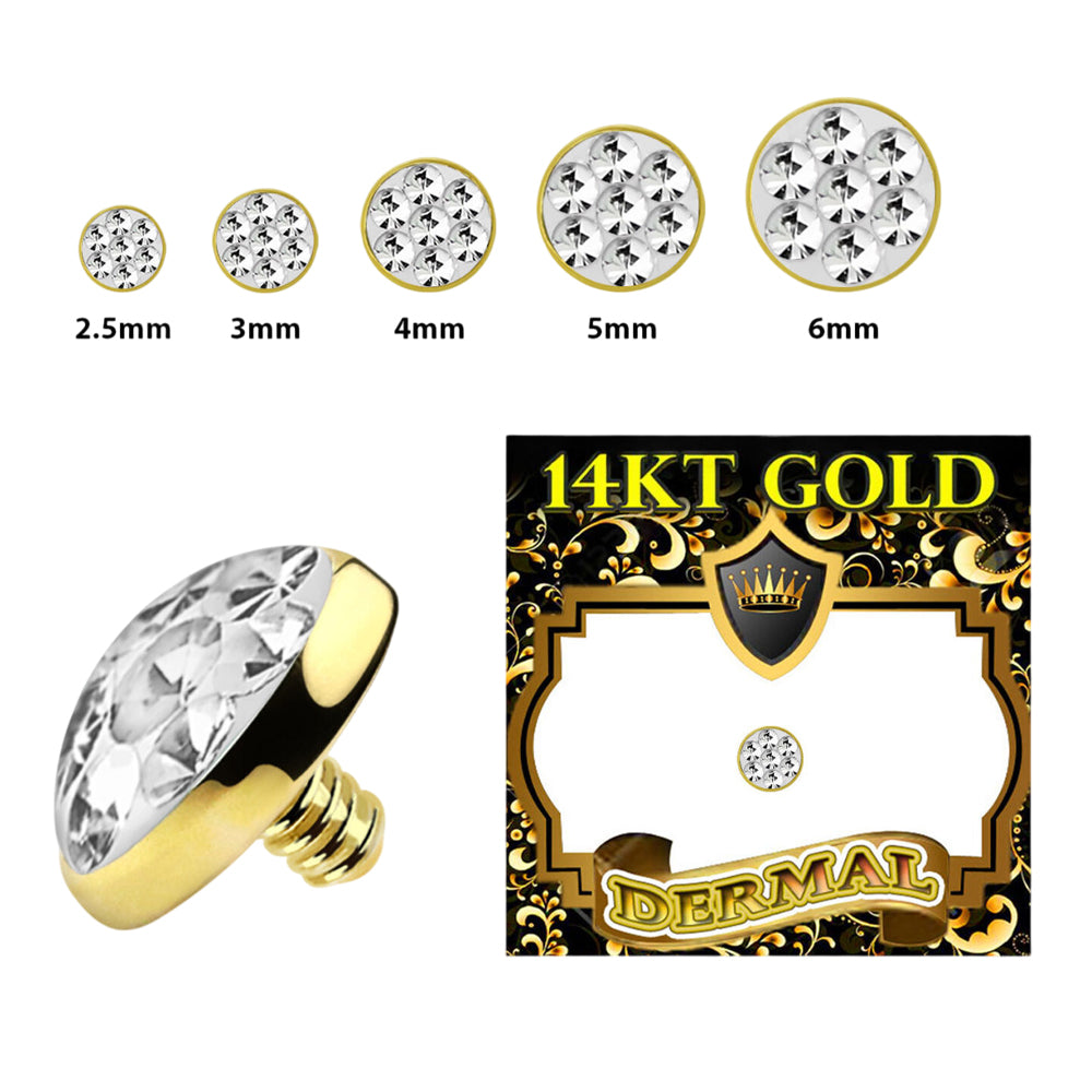 14 Karat Solid Gold 16 Gauge Gold with Paved CZ Dermal Anchor Tops