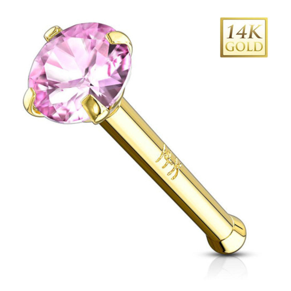 14K Solid Gold 20 Gauge Nose Bone Stud with Prong Set CZ - photo 8