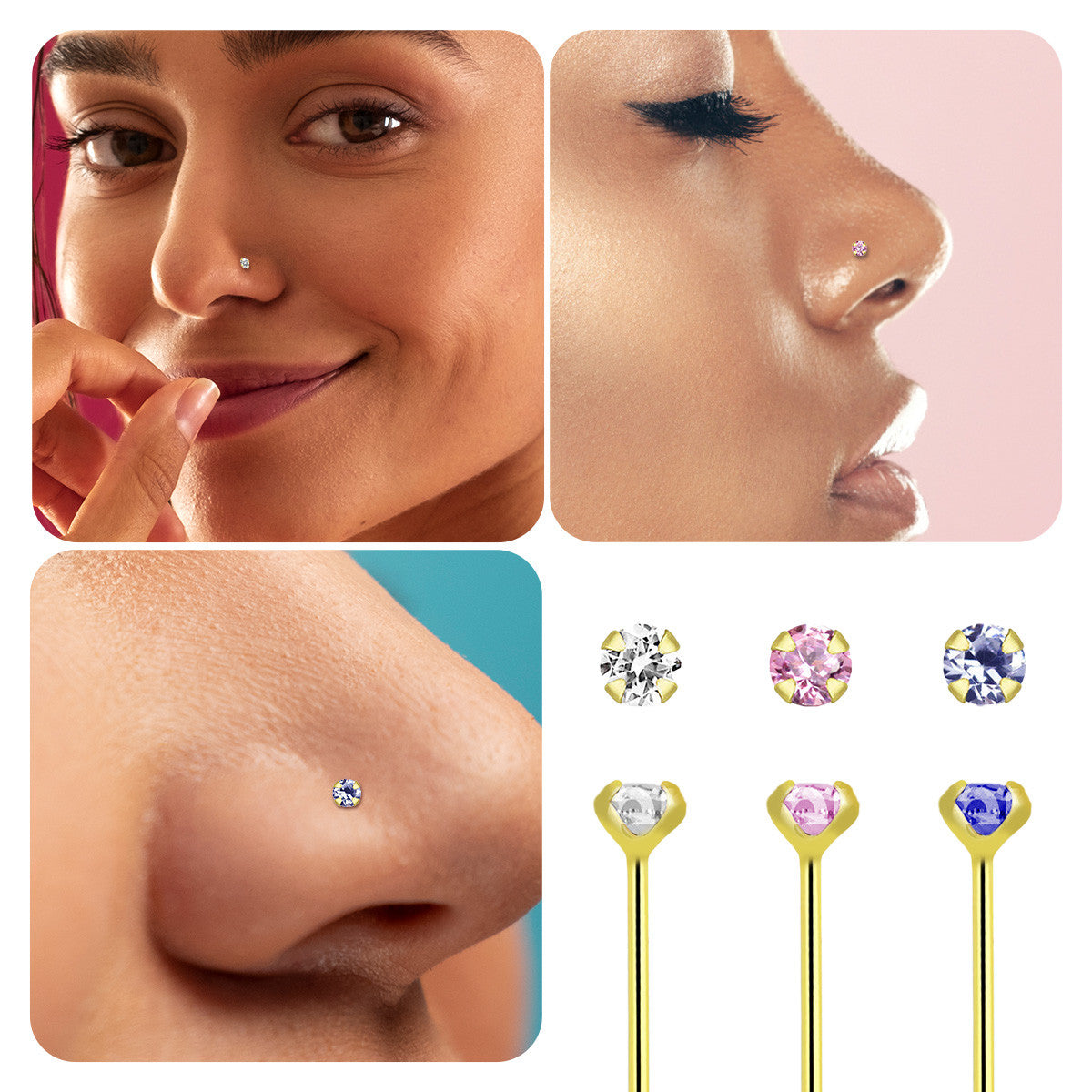14K Solid Gold Fishtail Nose Studs 22G 11mm with CZ - 12 Pack - photo 7