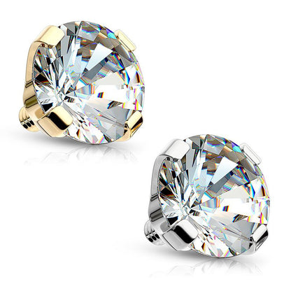 14K Solid Gold 14 Gauge Dermal Top with Prong Set CZ