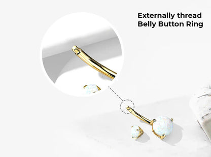 14K Solid Gold 14 Gauge Belly Ring with Prong Set Round Gems - photo 4