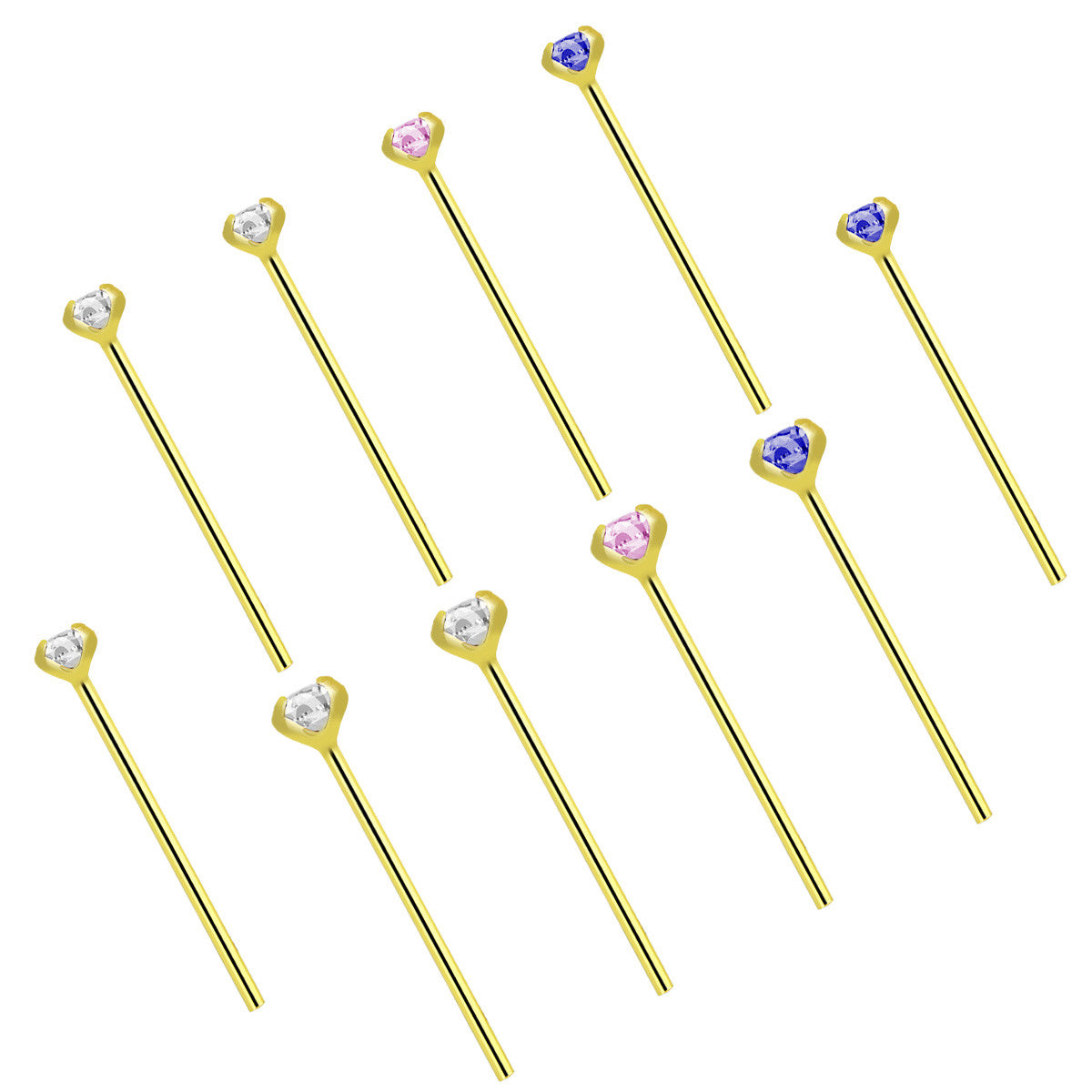 14K Solid Gold Fishtail Nose Studs 22G 11mm with CZ - 12 Pack - photo 8