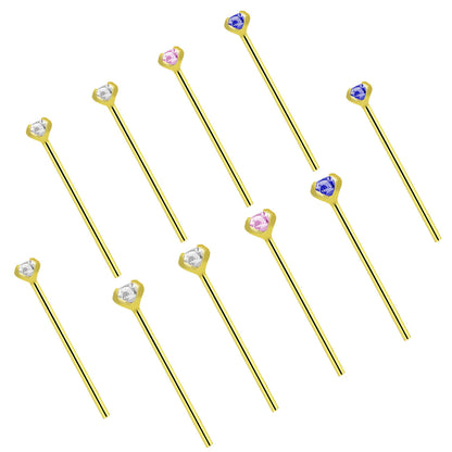 14K Solid Gold Fishtail Nose Studs 22G 11mm with CZ - 12 Pack - photo 8
