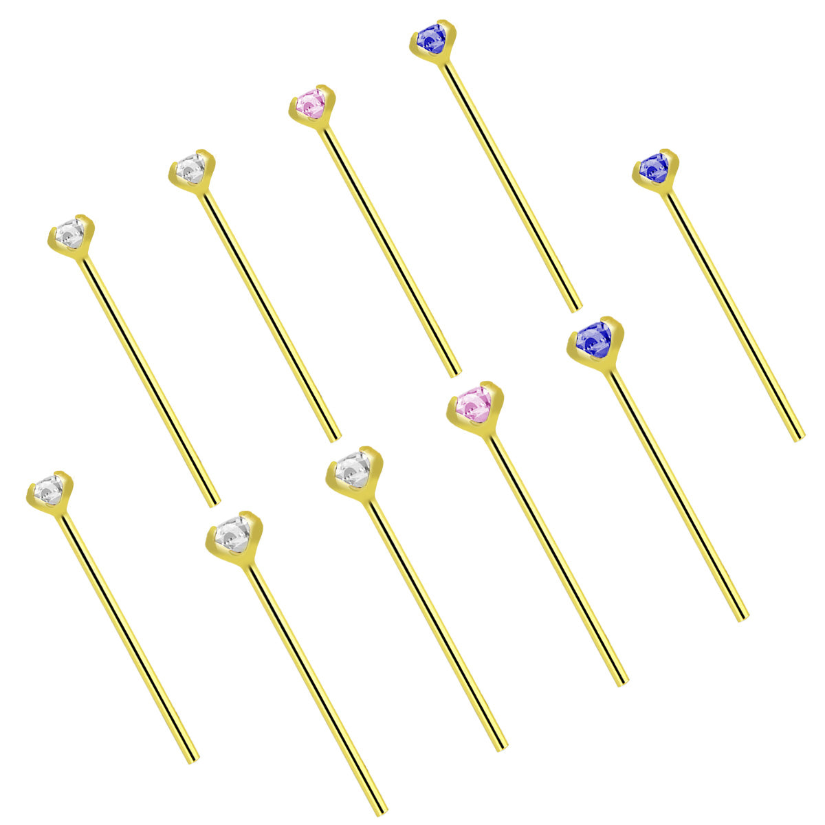 14K Solid Gold Fishtail Nose Stud 22G 11mm with CZ - 3 Colors - photo 6