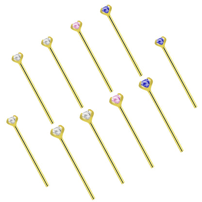 14K Solid Gold Fishtail Nose Stud 22G 11mm with CZ - 3 Colors - photo 6