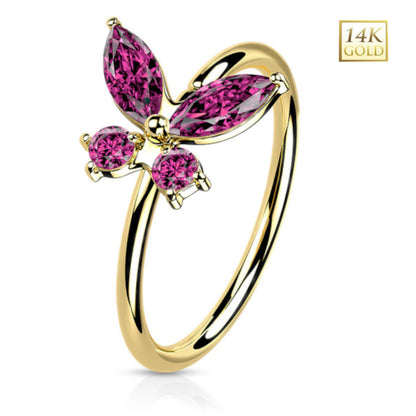 14K Solid Gold 20 Gauge Bendable Nose Ring with CZ Opal Butterfly - photo 8